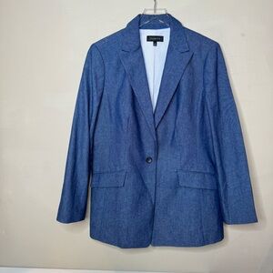 Talbots 4 Jacket Blazer Blue Denim Look Lined 1 Button size 16
